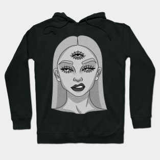 The young lady with three eyes - Drawing - B&W Hoodie